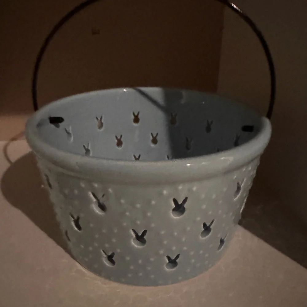 Blue Ceramic Light Blue Basket with Handle